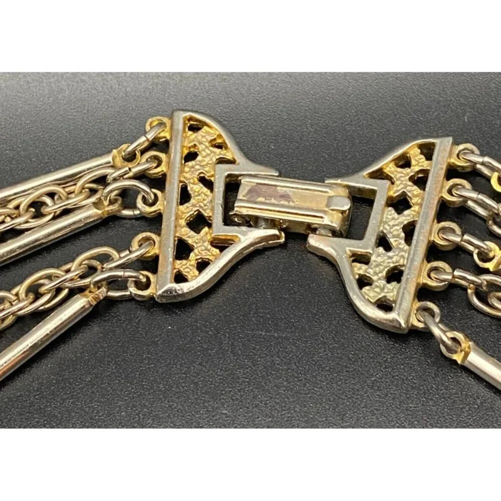 Vtg 50's-60's Chain Necklace Layered Bar Link Rope Yellow Gold Tone 5 Strand 31" - Picture 4 of 6